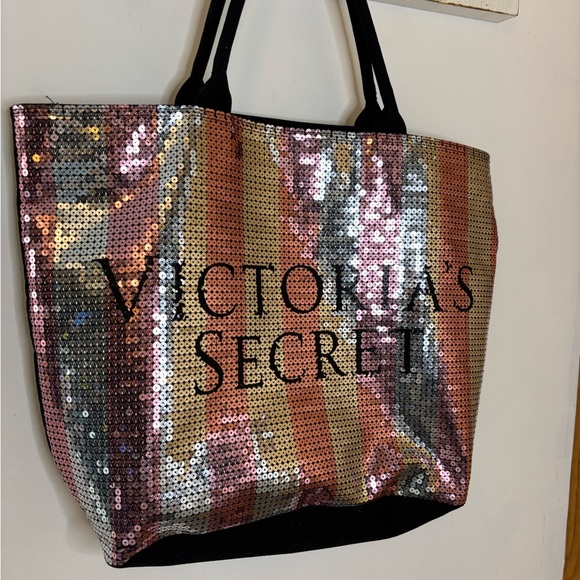 Victoria’s Secret Sequin Striped Zip Top Tote - Picture 1 of 6